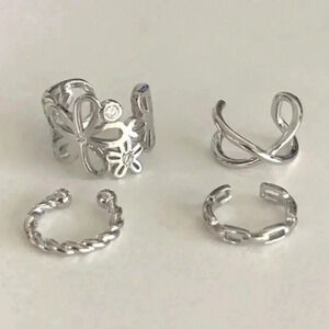 4 Pack Silver Earcuffs Ear Cuffs Adjustable Multi C NWT